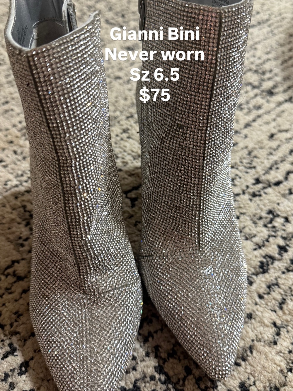 Gianni Bini Silver Rhinestone Pointed Toe Ankle Booties | Sparkly Glam Boots